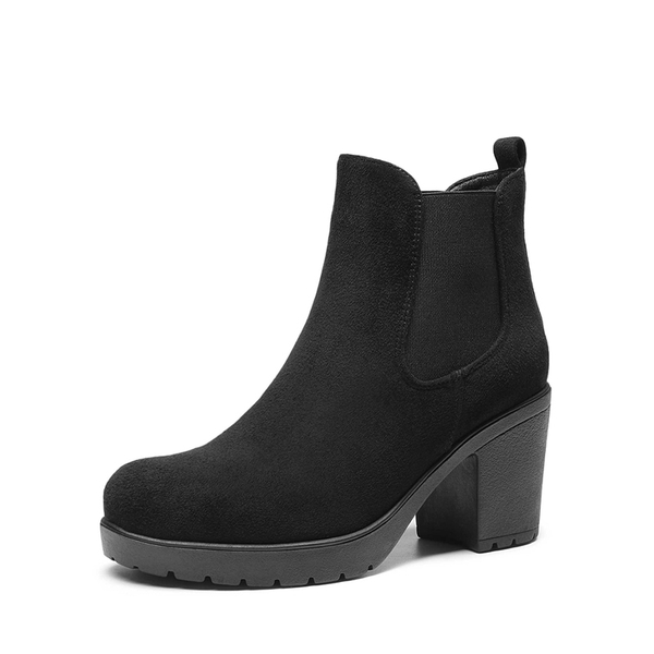 Block Heel Chelsea Booties - BLACK SUEDE -  0